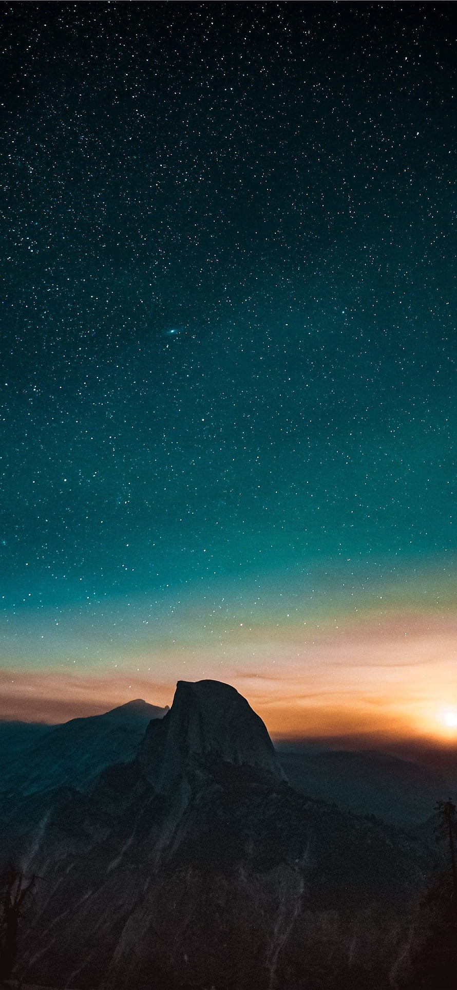 Starry Night Sky Over Mountain Peak at Twilight with Aurora Glow HD phone wallpaper
