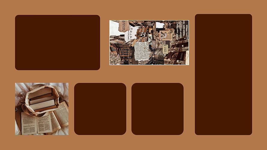 Brown Aesthetic Desktop Layout with Vintage Book and Collage Elements HD wallpaper