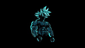 Goku Super Saiyan Blue Neon Glow Anime Character Illustration on Black Background HD wallpaper