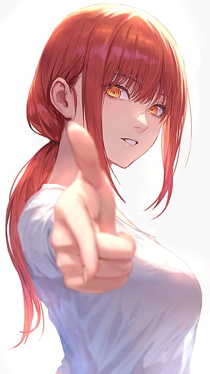 Makima Anime Character Pointing Forward in White Shirt HD phone wallpaper