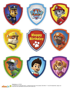Paw Patrol Character Badge Collection with Happy Birthday Shield Design HD phone wallpaper
