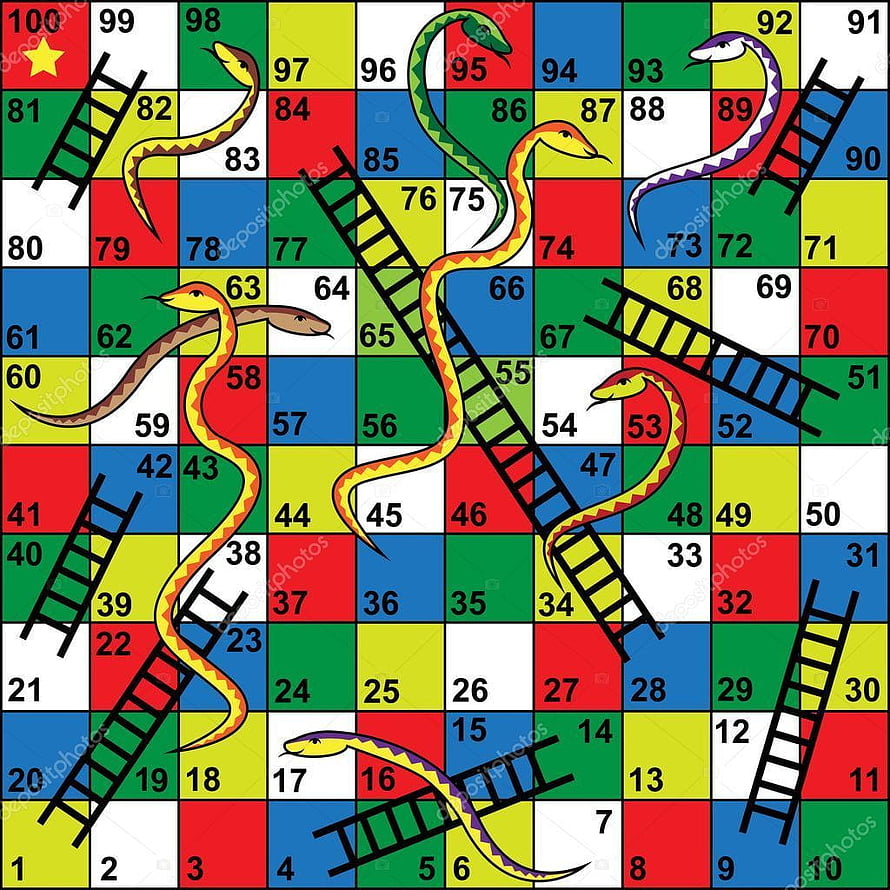 Colorful Snakes and Ladders Board Game Grid with Numbered Squares and Ladders HD phone wallpaper