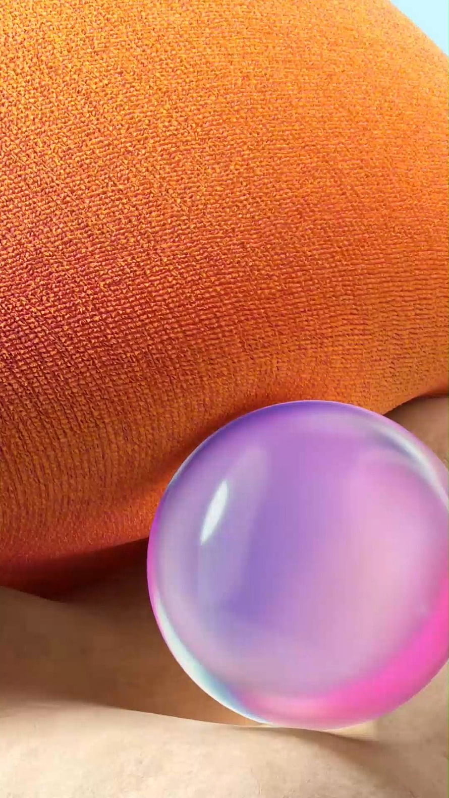 Iridescent Purple Sphere on Textured Orange Fabric HD phone wallpaper