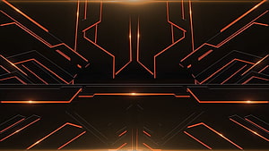 Futuristic Orange Neon Geometric Pattern on Dark Background HD wallpaper