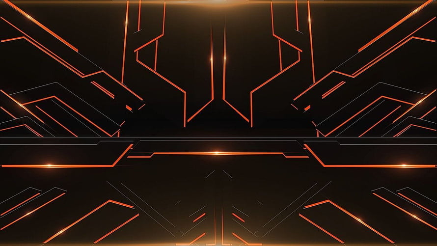 Futuristic Orange Neon Geometric Pattern on Dark Background HD wallpaper