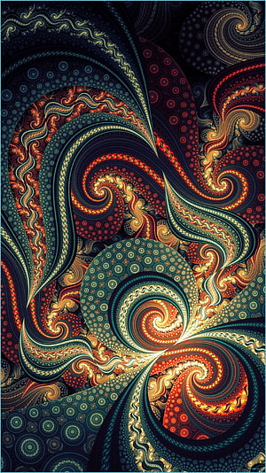Intricate Swirling Spiral Pattern with Ornate Dots and Warm Color Palette HD phone wallpaper