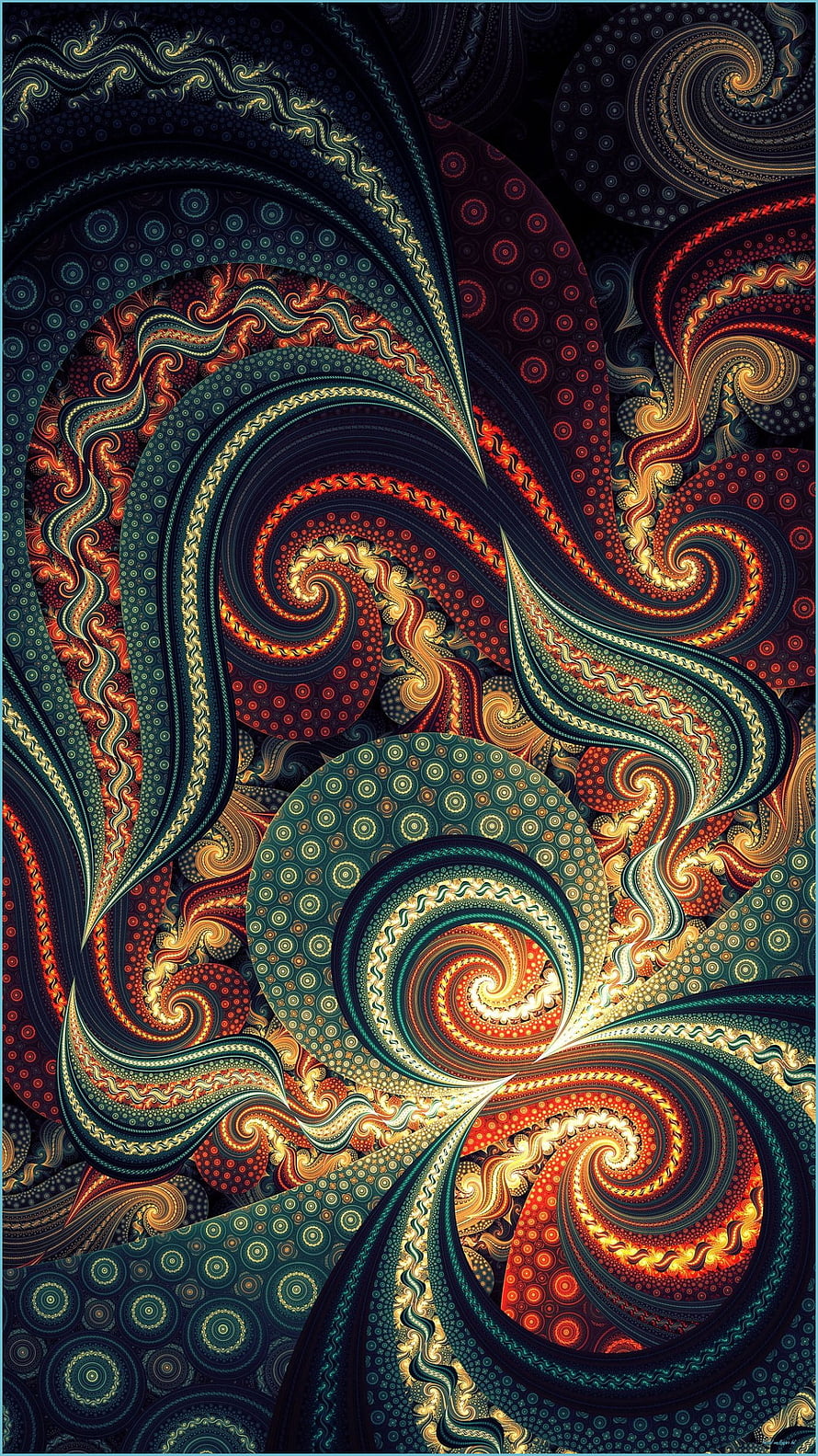 Intricate Swirling Spiral Pattern with Ornate Dots and Warm Color Palette HD phone wallpaper