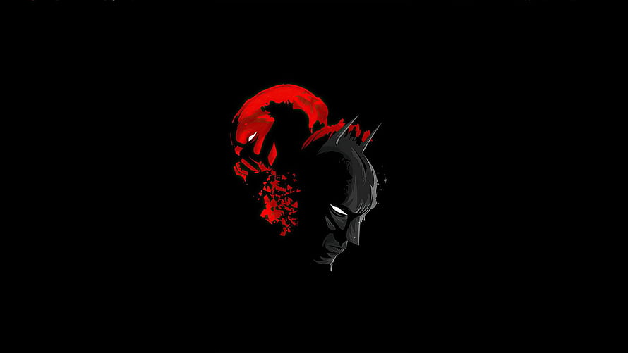 Batman and Red Hood Minimalist Dual Profile Artwork on Black Background HD wallpaper