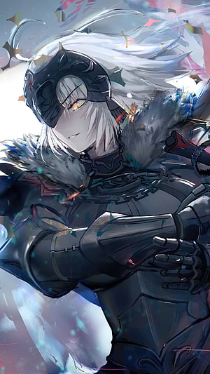 Jeanne d'Arc Alter Ruler from Fate Grand Order in Dark Armor and Helmet HD phone wallpaper