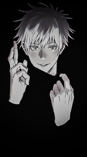 Gojo Satoru Black and White Anime Portrait with Hand Gestures HD phone wallpaper