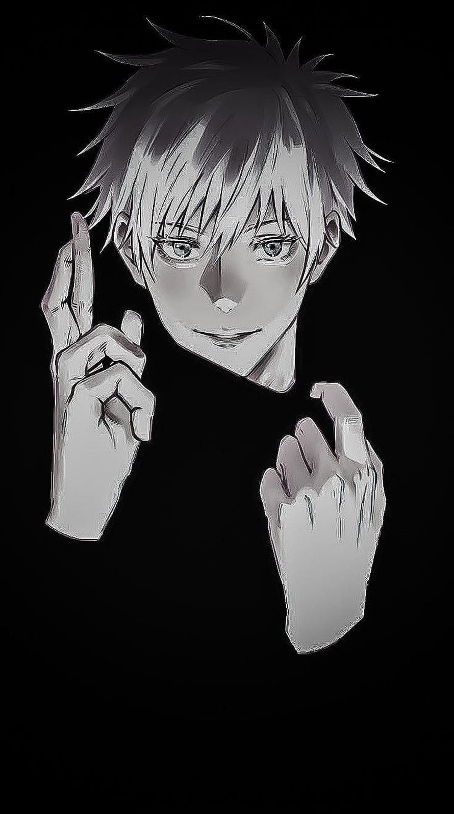 Gojo Satoru Black and White Anime Portrait with Hand Gestures HD phone wallpaper