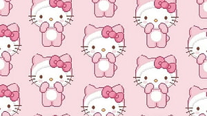 Cute Pixel Art Hello Kitty Pattern on Soft Pink Background HD wallpaper