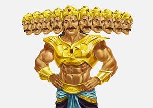Ravana the Ten-Headed Demon King of Lanka in Golden Armor and Blue Dhoti HD wallpaper