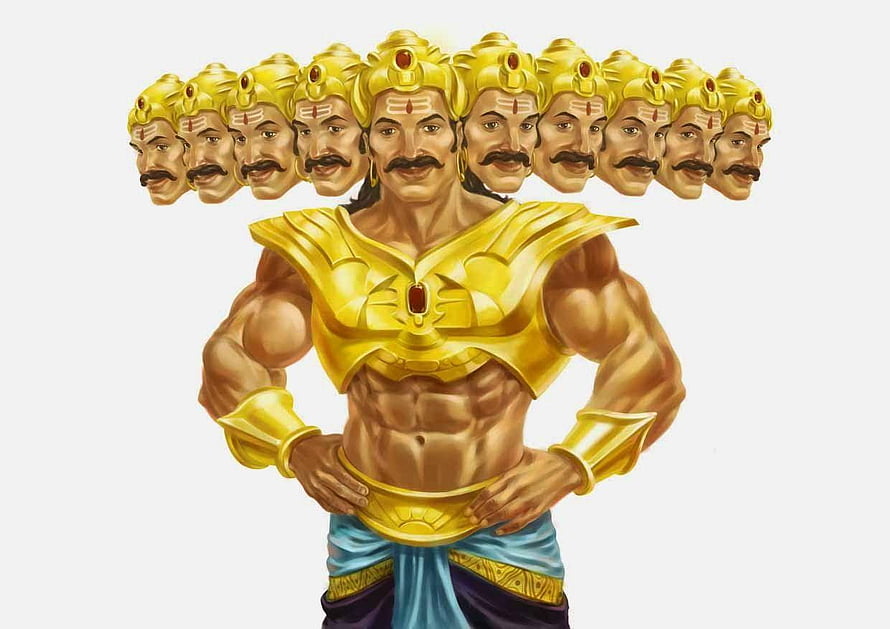 Ravana the Ten-Headed Demon King of Lanka in Golden Armor and Blue Dhoti HD wallpaper