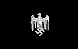 Stylized White Eagle Emblem with Swastika on Black Background HD wallpaper