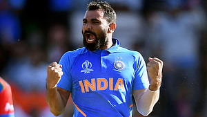Mohammed Shami Celebrating in India Cricket Jersey at ICC World Cup 2019 HD wallpaper