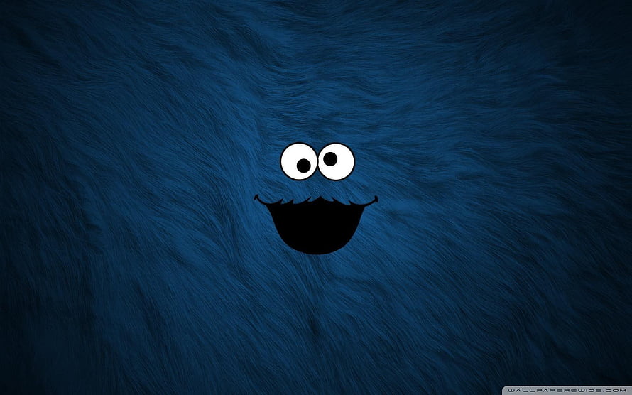 Cookie Monster Face on Blue Furry Background HD wallpaper
