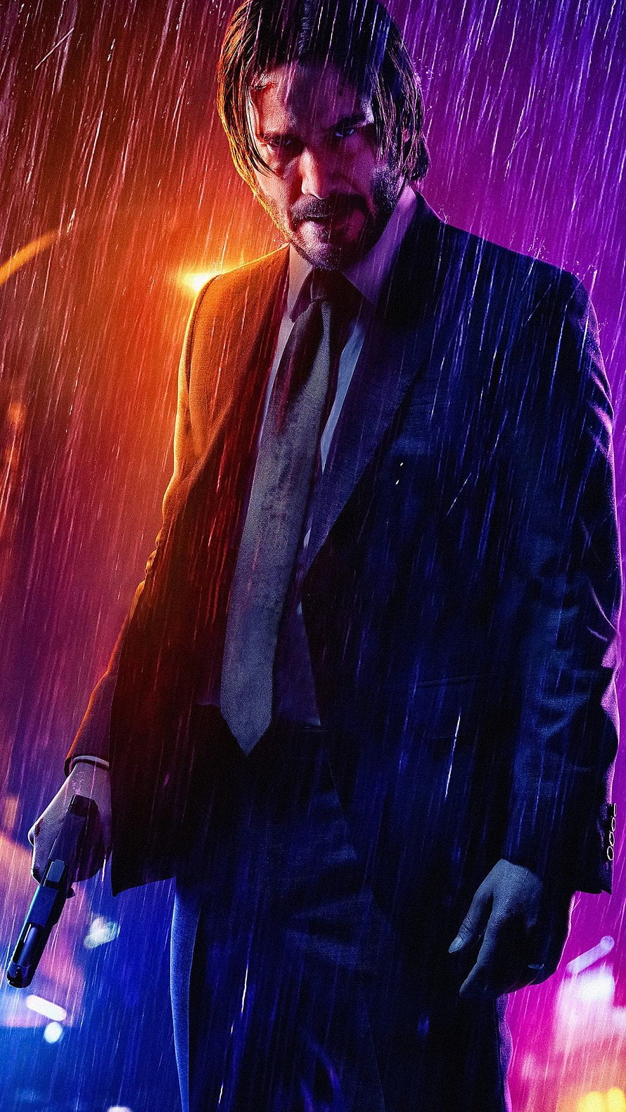 John Wick Chapter 3 Parabellum Keanu Reeves Neon Rain Cinematic Poster HD phone wallpaper