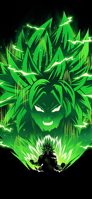 Broly Dragon Ball Z Green Aura Anime Portrait on Black Background HD phone wallpaper
