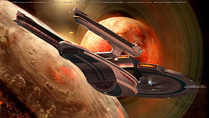 Star Trek USS Enterprise NCC-1701-E Starship Flying Past Ringed Gas Giant Planet HD wallpaper