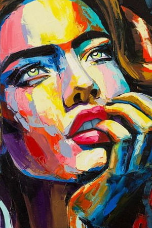 Vibrant Abstract Oil Painting of a Woman's Face with Bold Neon Colors and Expressive Brushwork HD phone wallpaper