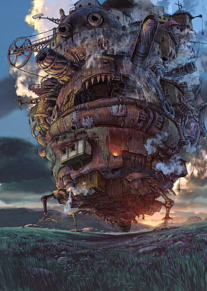 Howl's Moving Castle Stepping Through a Wildflower Meadow at Dusk HD phone wallpaper