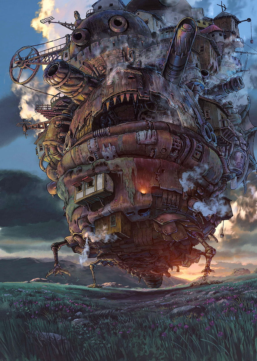 Howl's Moving Castle Stepping Through a Wildflower Meadow at Dusk HD phone wallpaper