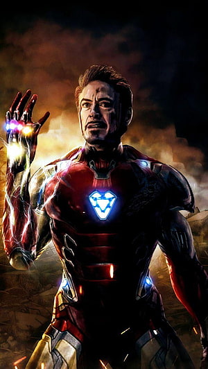 Iron Man Wielding Infinity Gauntlet in Dramatic Cinematic Art HD phone wallpaper