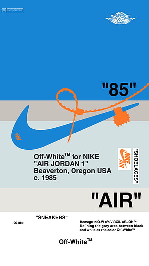 Off-White for Nike Air Jordan 1 Graphic Poster with Blue Swoosh and Orange Shoe Laces HD phone wallpaper