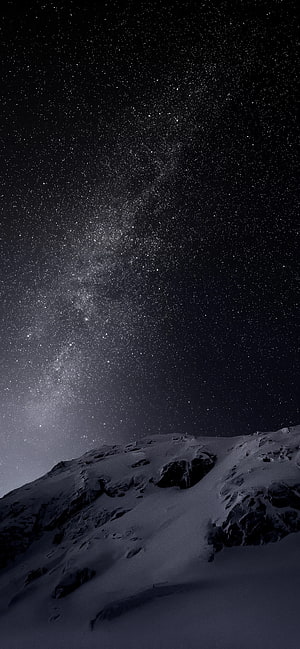 Milky Way Galaxy Rising Over Snow-Covered Mountain Ridge at Night HD phone wallpaper