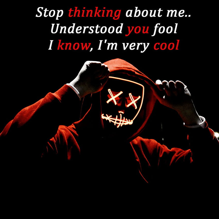 Person in red hoodie pulling down glowing LED mask with X eyes and stitched mouth HD phone wallpaper