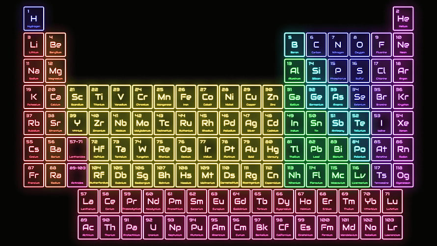 Neon Glow Periodic Table of Elements on Black Background HD wallpaper