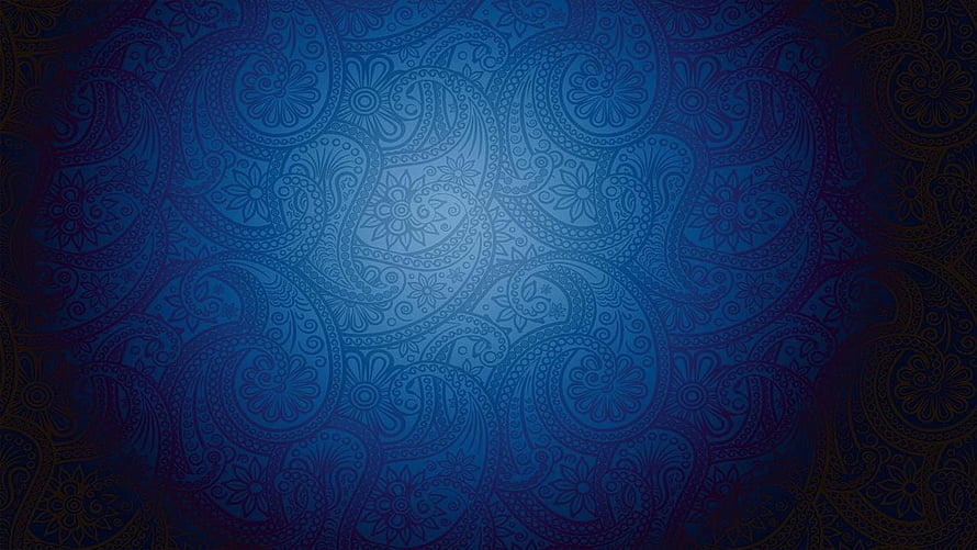 Dark Blue Paisley Pattern with Floral Motifs and Gradient Vignette HD wallpaper