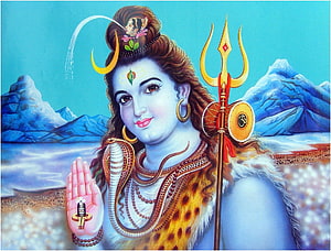 Lord Shiva with Trishul and Snake in Himalayan Landscape HD wallpaper