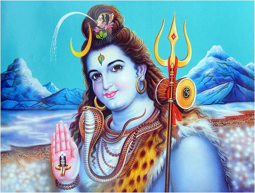 Lord Shiva with Trishul and Snake in Himalayan Landscape HD wallpaper