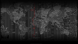 Dark World Time Zone Map with UTC Grid and Red Meridian Line HD wallpaper