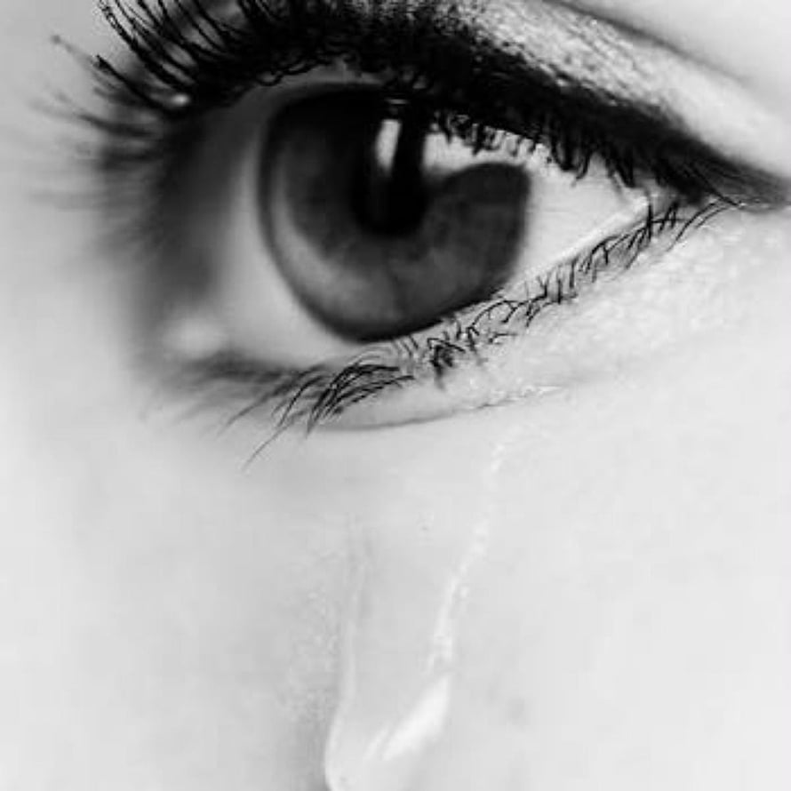 Black and white close-up of a single human eye with a tear rolling down the cheek HD phone wallpaper