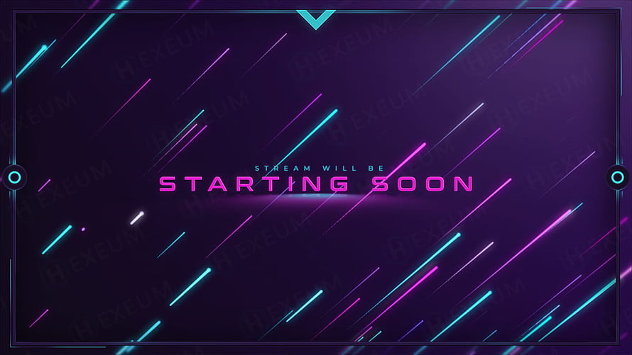 Neon Cyberpunk Stream Starting Soon Screen with Glowing Diagonal Light Trails HD wallpaper