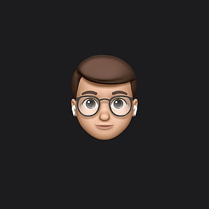 3D Memoji Avatar with Round Glasses and Wireless Earbuds on Dark Background HD phone wallpaper
