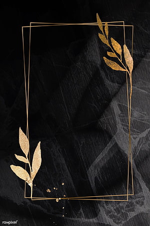 Elegant Gold Botanical Frame on Black Marble Background HD phone wallpaper