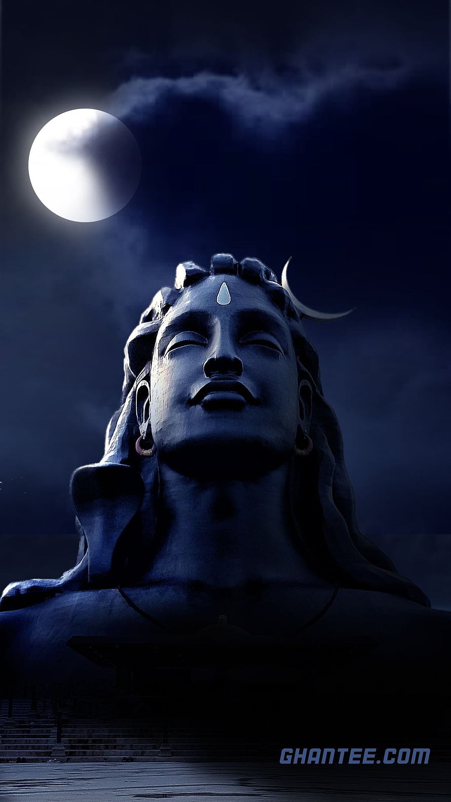 Adiyogi Shiva Statue Under a Full Moon with Serene Night Sky HD phone wallpaper