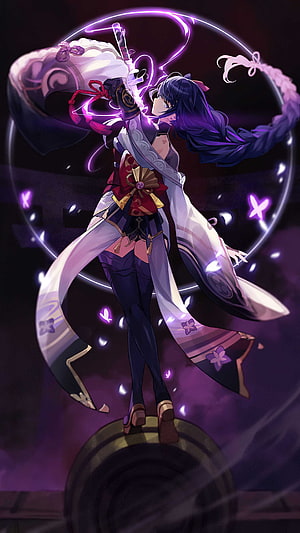 Raiden Shogun Genshin Impact Character Art with Purple Energy and Butterfly Motifs HD phone wallpaper