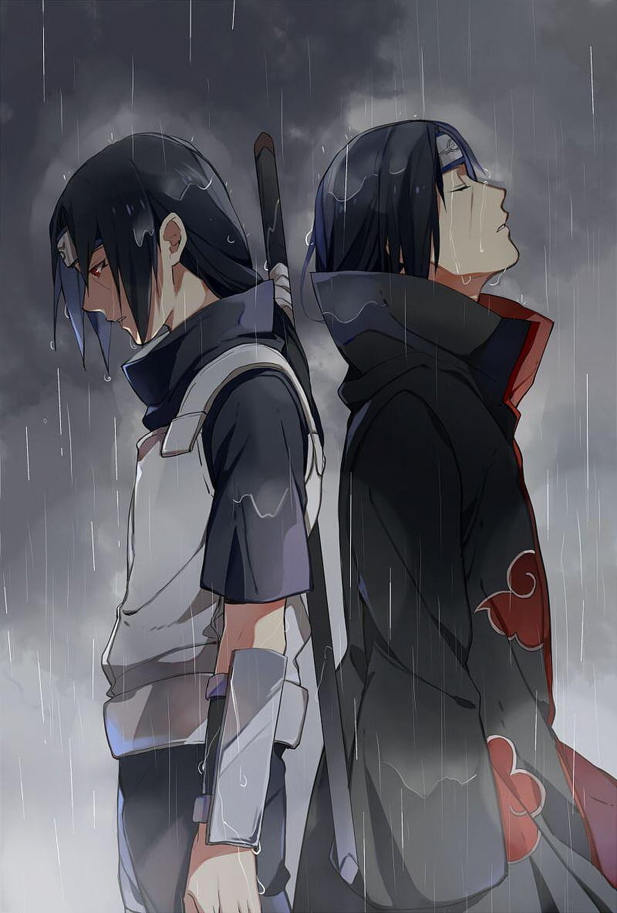 Naruto Uchiha Itachi and Sasuke Standing Back to Back in the Rain HD phone wallpaper