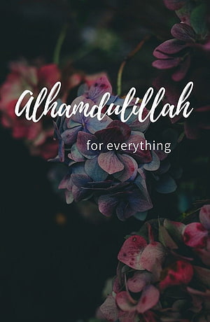 Alhamdulillah for Everything Islamic Quote on Dark Hydrangea Floral Background HD phone wallpaper