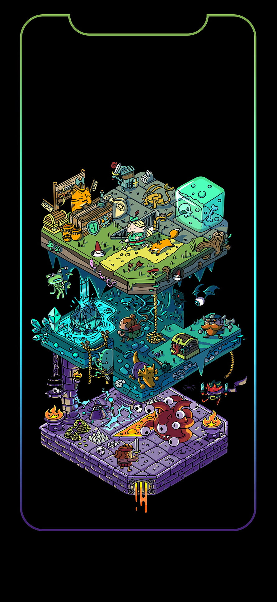 Isometric D&D Dungeon Crawl Illustration with Fantasy Characters and Monsters HD phone wallpaper