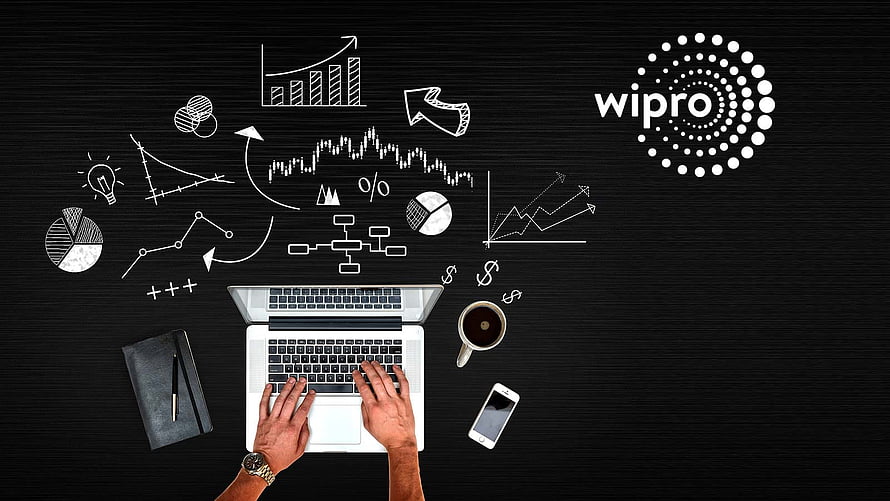 Wipro Business Analytics Concept with Laptop, Charts, and Data Visualization on Dark Background HD wallpaper