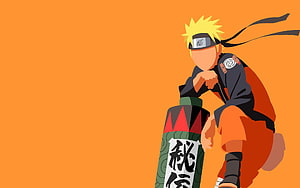 Naruto Uzumaki Minimalist Anime Illustration with Orange Background HD wallpaper