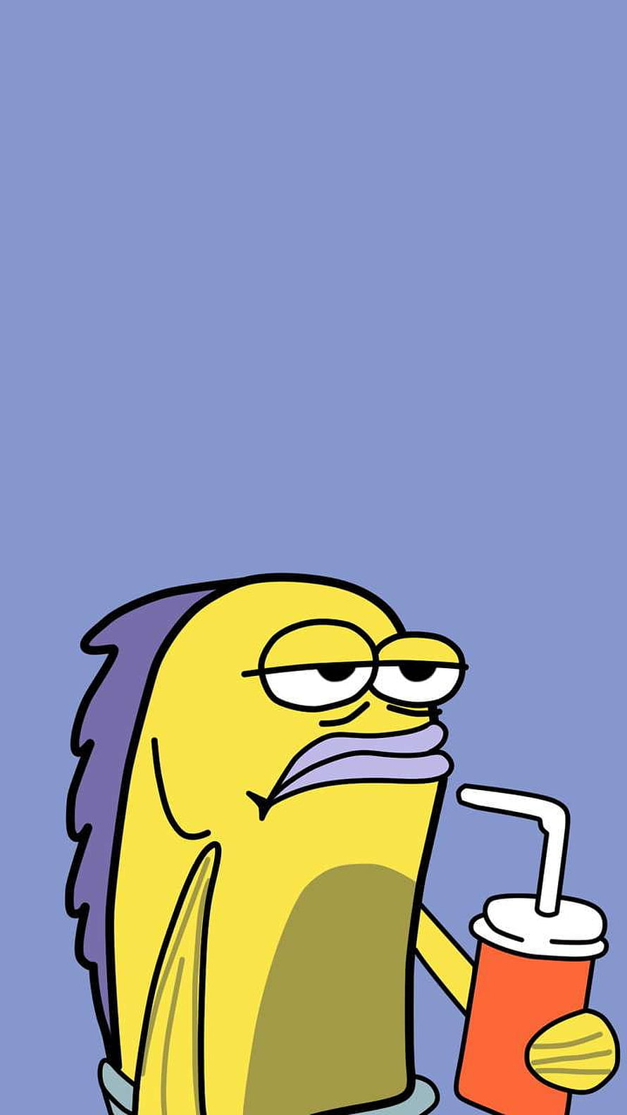 SpongeBob SquarePants Fish Character Holding a Drink Cup on a Solid Blue Background HD phone wallpaper