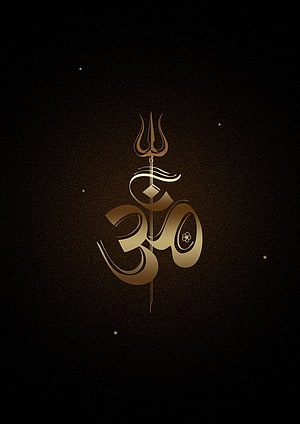 Golden Om Symbol and Shiv Trishul on Dark Textured Background HD phone wallpaper