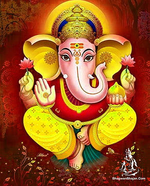 Lord Ganesha Digital Art with Lotus and Modak on Red Background HD phone wallpaper